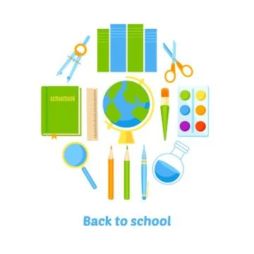 Back to school background with  supplies vector design. Illustrazione stock