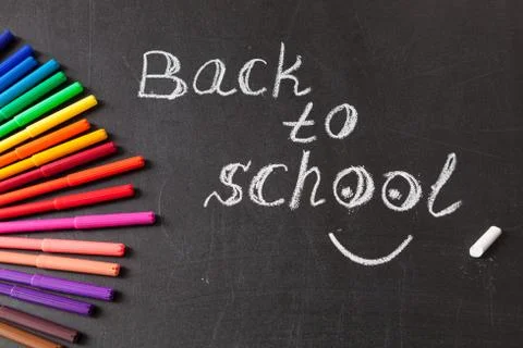 Back to school background  title "Back to school" and formulas written by whit Stock Photos
