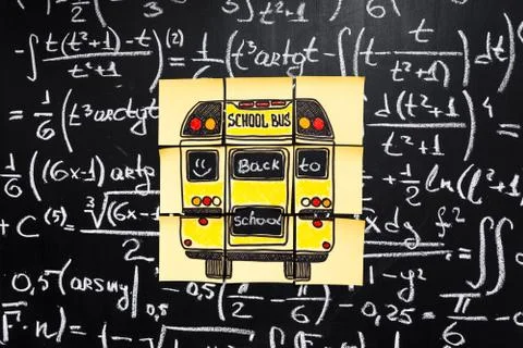 Back to school background with title "Back to school" and "school bus"  writte Stock Photos