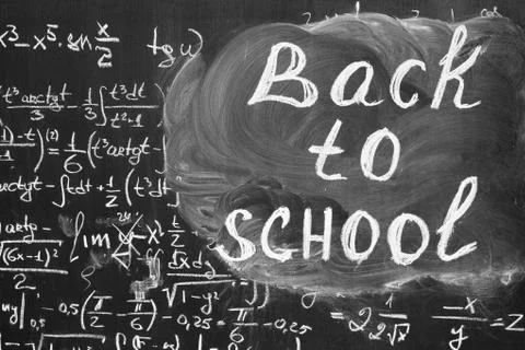 Back to school background with title "Back to school" and math formulas are Stock Photos