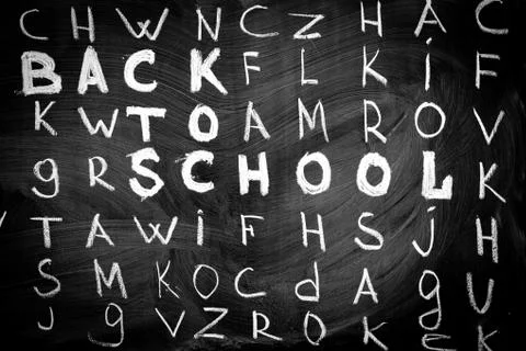 Back to school background with title "Back to school" among other letters of Stock Photos