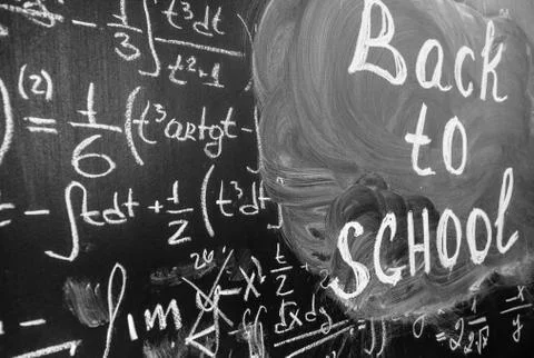 Back to school background with title "Back to school" and math formulas are Stock Photos