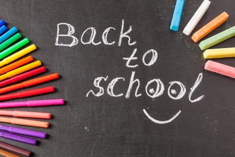 Back to school background  title "Back to school" and formulas written by whit Stock Photos