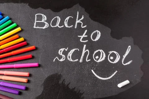 Back to school background  title "Back to school" and formulas written by whit Stock Photos