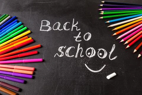 Back to school background  title "Back to school" and formulas written by whit Stock Photos