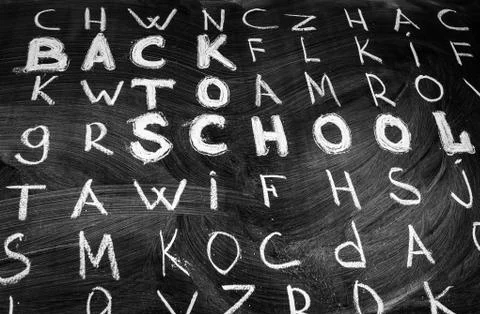 Back to school background with title Back to school among other letters of Stock Photos