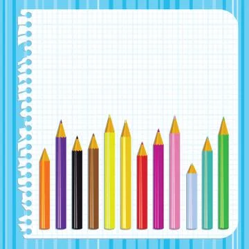 Back to school background with torn paper and pencils, vector illustration Stock Illustration