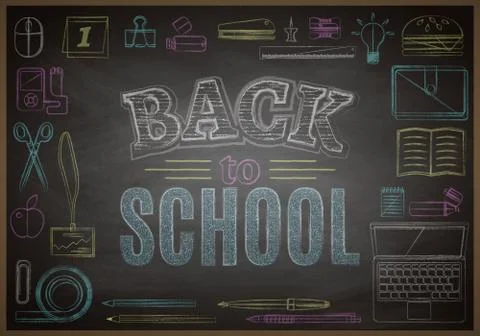 Back to school background, vector illustration. Colored chalk on blackboard Stock Illustration