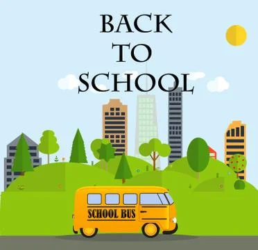 Back to School Background with Yellow Bus Vector Illustration Stock Illustration
