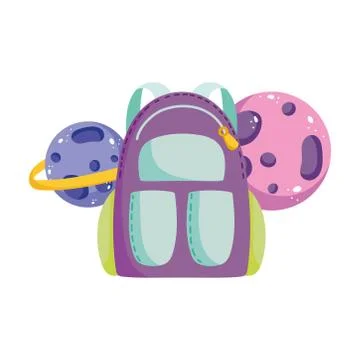 Back to school, backpack and solar system planets elementary education cartoon Stock Illustration