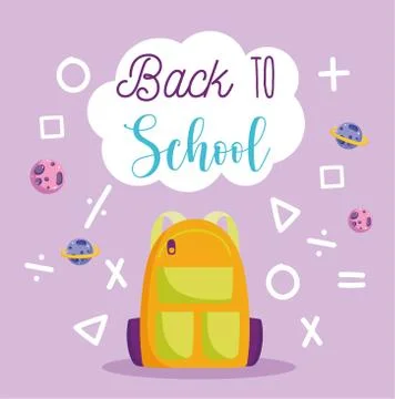 Back to school, backpack arithmetic math shapes and signs elementary education Illustrazione stock