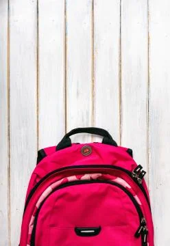 Back To School Backpack Background On Weathered Wood Stock Photos