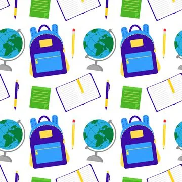 Back to school. Backpack, globe and school supplies Stock Illustration
