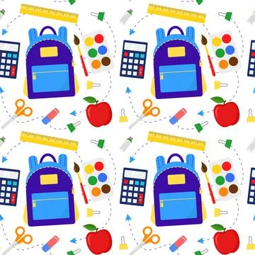 Back to school. Backpack, globe, apple and school supplies Stock Illustration