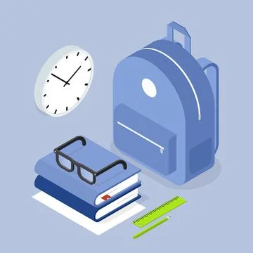 Back To School Backpack Isometric Illustration Stock Illustration