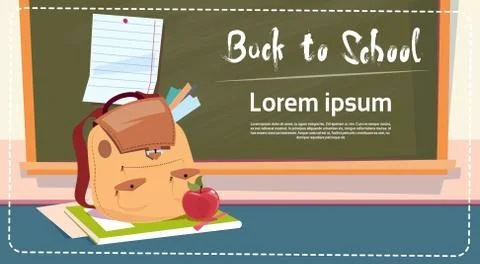 Back To School Backpack Over Class Board Education Banner Ilustração Stock