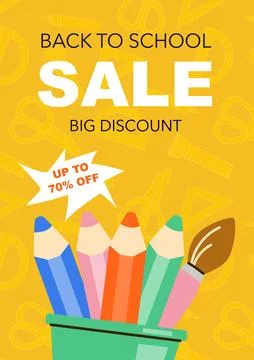 Back to school Backpack Sale background, school art stationery. Stock Illustration