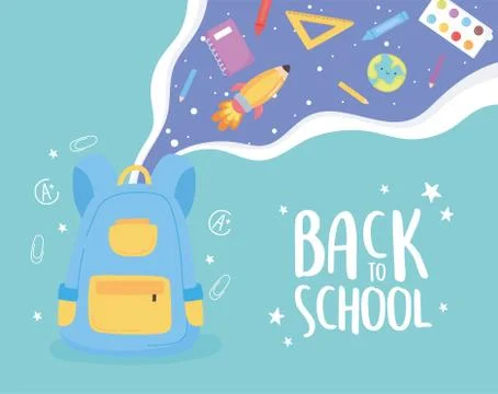 Back to school, backpack study elements education cartoon 스톡 일러스트