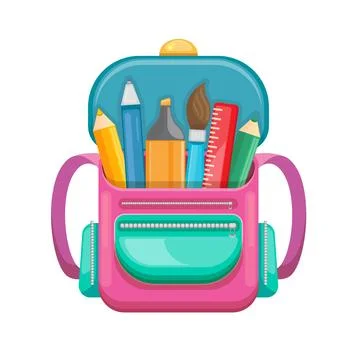 Back to school backpack vector illustration. Open pink and turquoise rucksack Stock Illustration