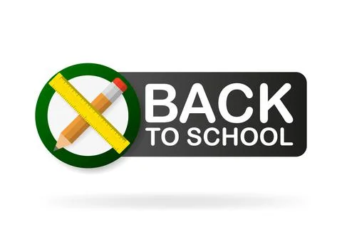 Back to School badge on white background. Pen and line in 3D style. Vector il Stock Illustration