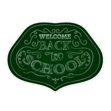 Back to school badges (sticker) set. White chalk print on green background Illustrazione stock