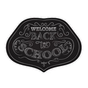 Back to school badges (sticker) set. White chalk print on green background Stock Illustration