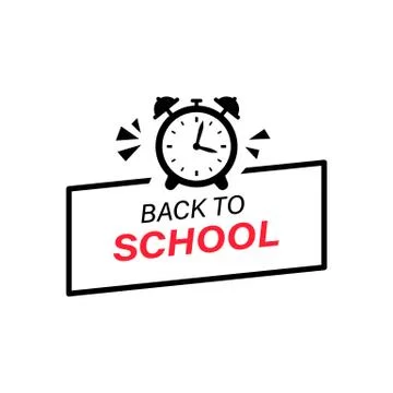 Back to school banner with alarm clock. Sale banner, poster. Vector on isolat Stock Illustration