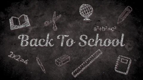 Back To School Banner Background Blackboard Chalk School Supplies Drawings Stock Illustration