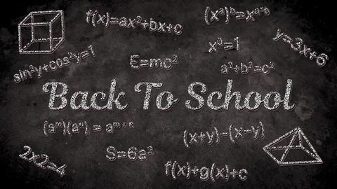Back To School Banner Background Blackboard Chalk Math Formulas Illustrazione stock