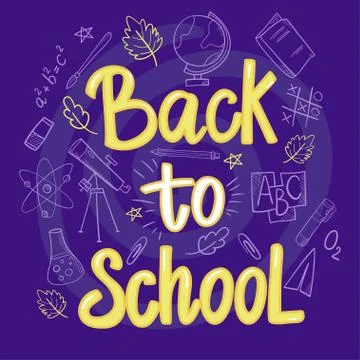 Back to school banner background with education related symbols. Hand drawn. Stock Illustration