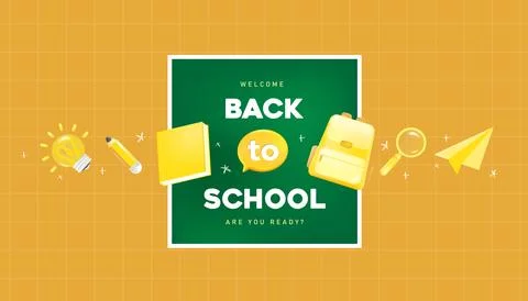 Back to school banner background layout decorate with chalkboard and icon s.. Illustrazione stock