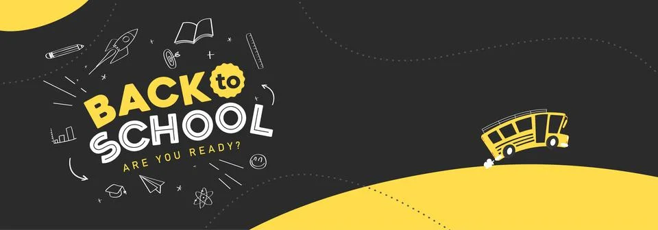 Back to school banner background layout with hand drawn education icons and.. Stock Illustration