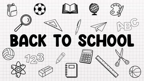 Back To School Banner Background School Supplies Illustrations Black And White Stock Illustration