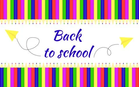 Back to school. Banner with colored pencils, lettering and paper airplanes. I Stock Illustration
