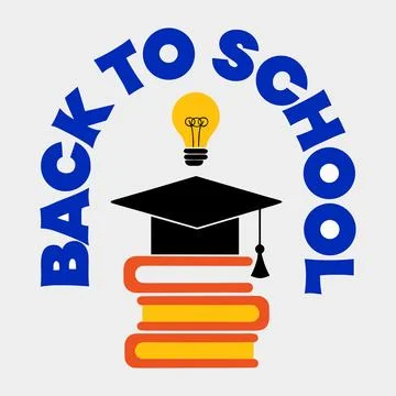 Back to school banner design featuring graduation cap lightbulb and stacked.. Stock Illustration