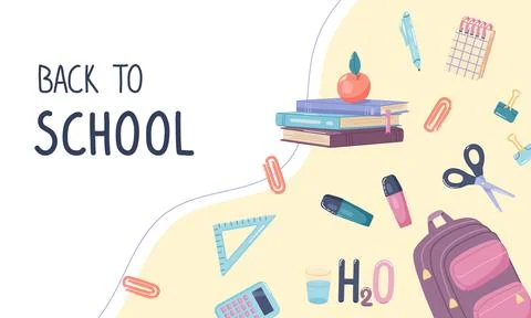 Back to school banner design. Office supplies and copy space. Flat graphic Stock Illustration