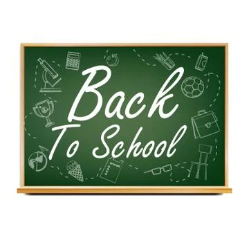 Back To School Banner Design Vector. Green. Classroom Blackboard. Sale Poster. 1 イラスト素材