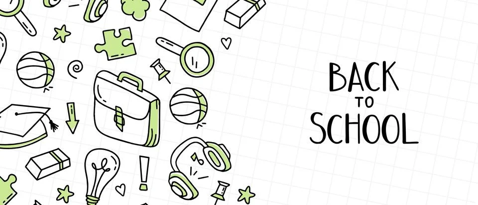 Back to school banner doodle elements. Posters for holidays and festivals. Ve Stock Illustration