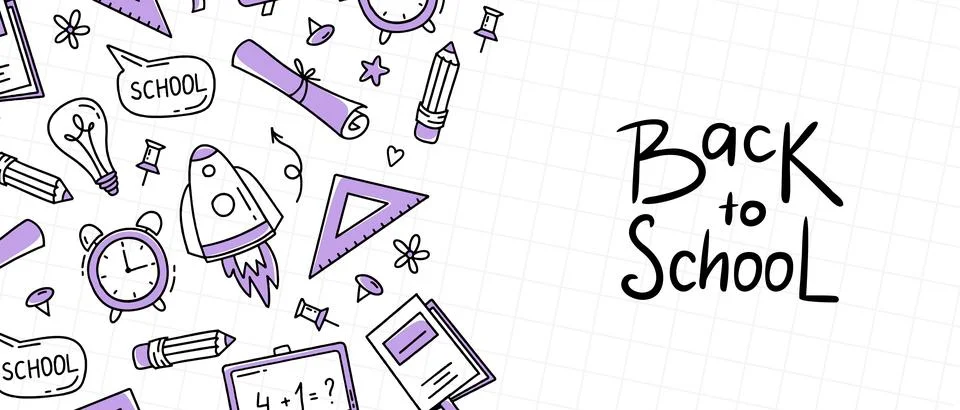 Back to school banner doodle elements. Posters for holidays and festivals. Ve Illustrazione stock