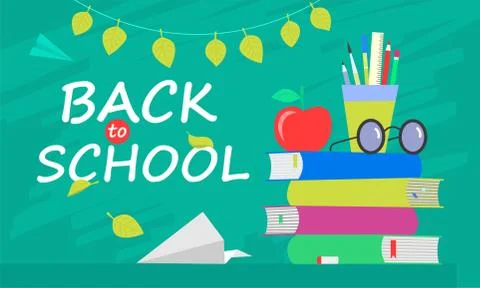 Back to school banner, flat design, background template vector illustration with Stock Illustration