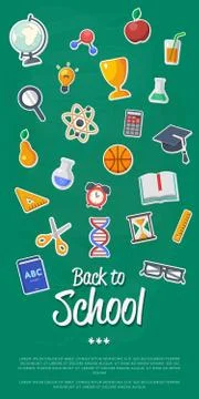 Back to school banner with flat vector icons Stock Illustration