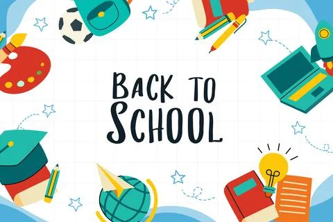 Back to school banner frame template with cute doodle study supplies and st.. 库存插图