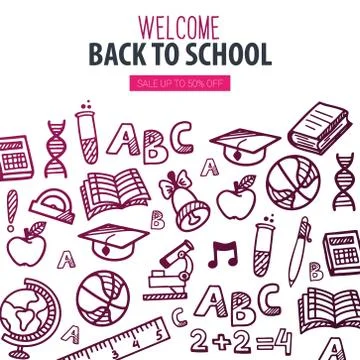 Back to School banner with hand draw doodle background. Vector illustration. Stock Illustration