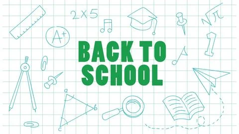 Back to school banner with hand-drawn doodles on a notebook background. Stock Illustration
