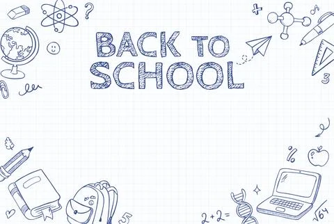 Back to school banner with hand drawn education doodle illustrations, school Stock Illustration