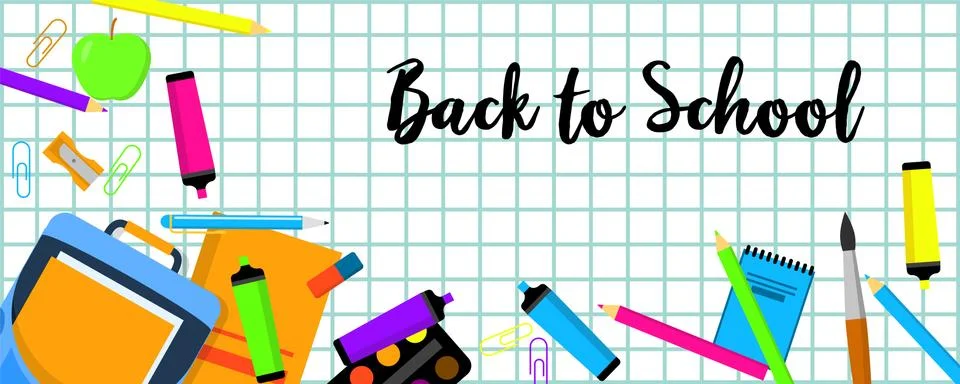 Back to school banner horizontal, flat style Stockillustratie
