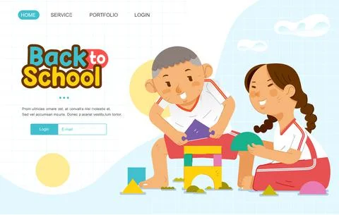 Back to school banner illustration with two kids playing in playground with h Stock Illustration