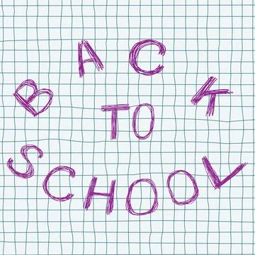 Back to School Banner on Notebook Paper in Doodle Style. Hand-Drawn Letteri.. Stock Illustration