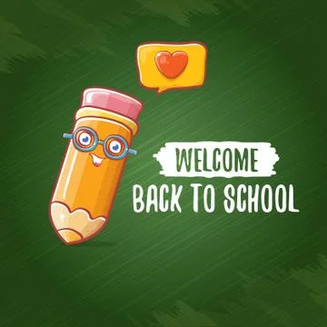 Back to school banner or poster with cartoon funky pencil and hand drawn doodle Stock Illustration