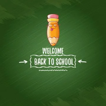 Back to school banner or poster with cartoon funky pencil and hand drawn doodle Illustrazione stock